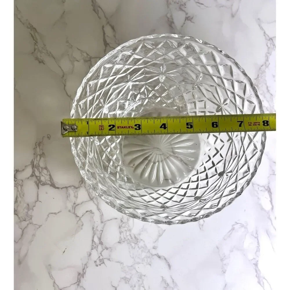 Vintage Heavy Lead Crystal Quilted Diamond Point Pattern Starburst Base Bowl